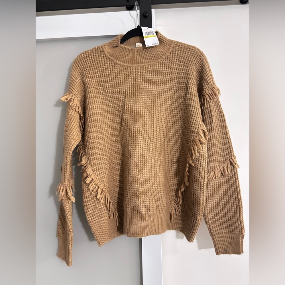 Michael Kors Camel Fringed Turtleneck Sweater